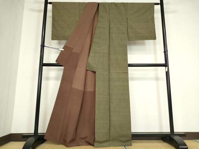 平和屋着物●上質な紬　格子　網代織　正絹　逸品　DABC3045az