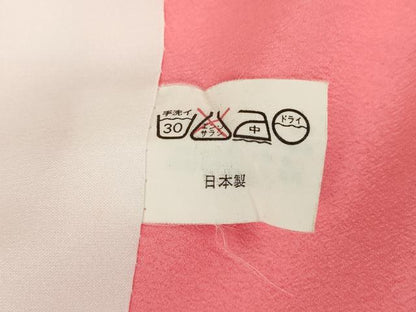 平和屋着物●小振袖　色無地　流水地紋　真朱色　洗える着物　DABC3047az