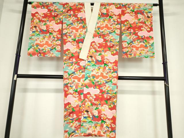 平和屋着物●アンティーク　大正ロマン　長襦袢　袷　御所車吉祥花文　正絹　逸品　DABC3052az