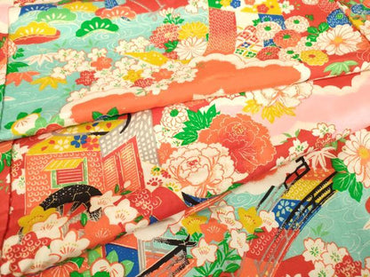 平和屋着物●アンティーク　大正ロマン　長襦袢　袷　御所車吉祥花文　正絹　逸品　DABC3052az