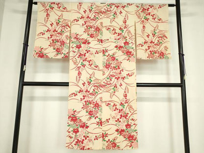 平和屋着物●アンティーク　大正ロマン　長襦袢　単衣　吉祥花文　正絹　逸品　DABC3053az