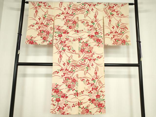 平和屋着物●アンティーク　大正ロマン　長襦袢　単衣　吉祥花文　正絹　逸品　DABC3053az