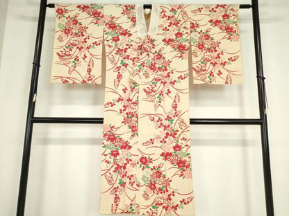 平和屋着物●アンティーク　大正ロマン　長襦袢　単衣　吉祥花文　正絹　逸品　DABC3053az
