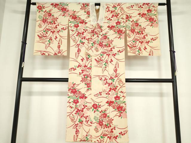 平和屋着物●アンティーク　大正ロマン　長襦袢　単衣　吉祥花文　正絹　逸品　DABC3053az