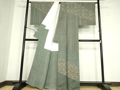 平和屋着物●訪問着　紬地　型染　更紗花文　正絹　逸品　未使用　DABC3054az