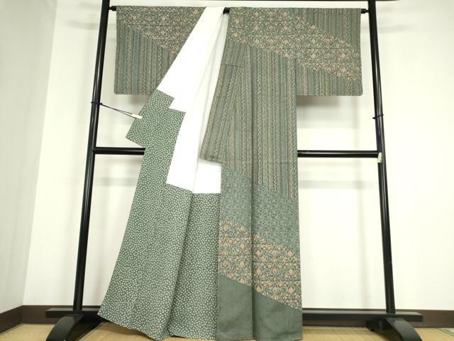 平和屋着物●訪問着　紬地　型染　更紗花文　正絹　逸品　未使用　DABC3054az