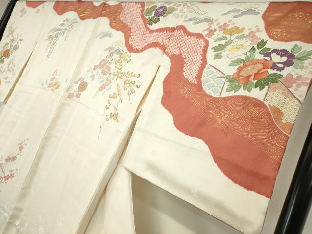 平和屋着物●創業460年・千總　訪問着　駒刺繍　絞り　御所車花文　金彩　正絹　逸品　DABC3059az