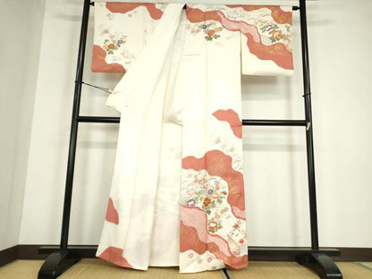 平和屋着物●創業460年・千總　訪問着　駒刺繍　絞り　御所車花文　金彩　正絹　逸品　DABC3059az