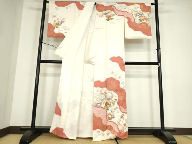 平和屋着物●創業460年・千總　訪問着　駒刺繍　絞り　御所車花文　金彩　正絹　逸品　DABC3059az