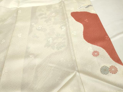 平和屋着物●創業460年・千總　訪問着　駒刺繍　絞り　御所車花文　金彩　正絹　逸品　DABC3059az