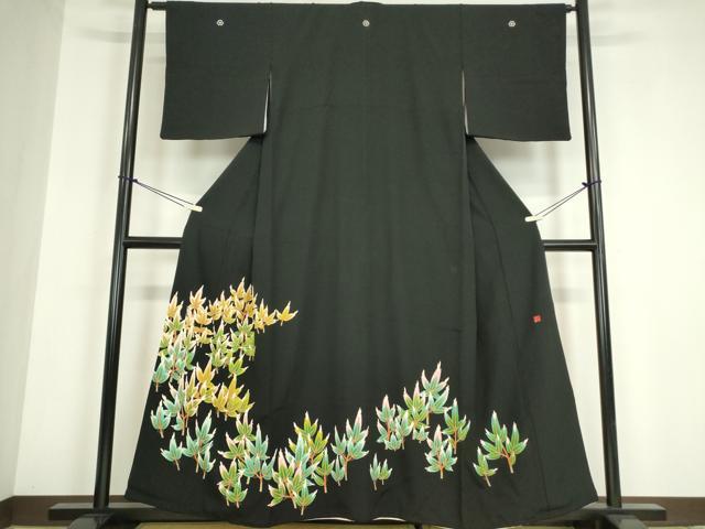 平和屋着物●本加賀友禅作家　矢田 博　黒留袖　若松葉文　正絹　逸品　DABC3061az
