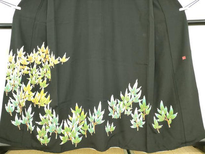 平和屋着物●本加賀友禅作家　矢田 博　黒留袖　若松葉文　正絹　逸品　DABC3061az