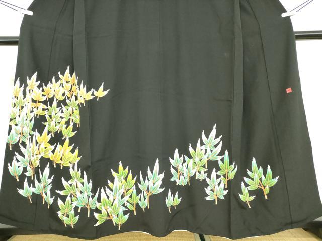 平和屋着物●本加賀友禅作家　矢田 博　黒留袖　若松葉文　正絹　逸品　DABC3061az