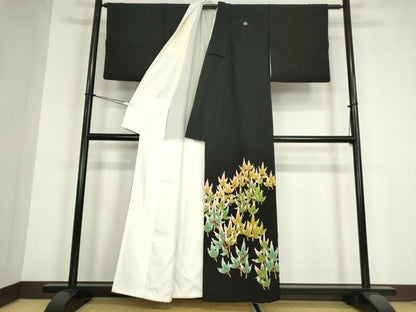 平和屋着物●本加賀友禅作家　矢田 博　黒留袖　若松葉文　正絹　逸品　DABC3061az