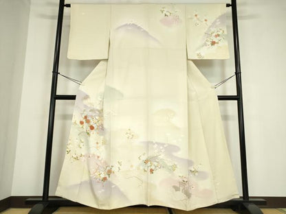 平和屋着物●訪問着　几帳花文　暈し染め　金彩　反端付き　正絹　逸品　未使用　DABC3062az