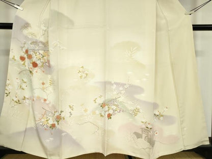 平和屋着物●訪問着　几帳花文　暈し染め　金彩　反端付き　正絹　逸品　未使用　DABC3062az