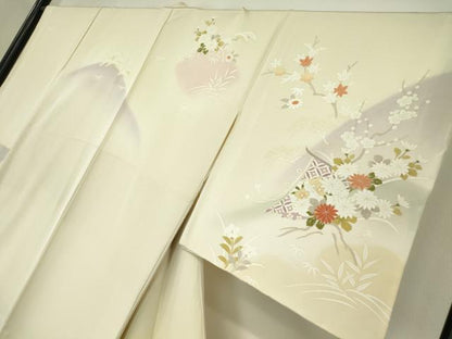 平和屋着物●訪問着　几帳花文　暈し染め　金彩　反端付き　正絹　逸品　未使用　DABC3062az