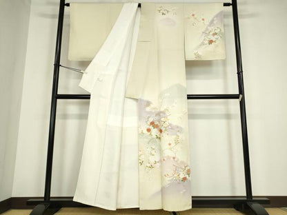 平和屋着物●訪問着　几帳花文　暈し染め　金彩　反端付き　正絹　逸品　未使用　DABC3062az