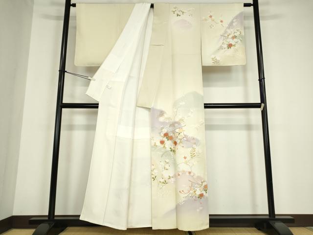 平和屋着物●訪問着　几帳花文　暈し染め　金彩　反端付き　正絹　逸品　未使用　DABC3062az