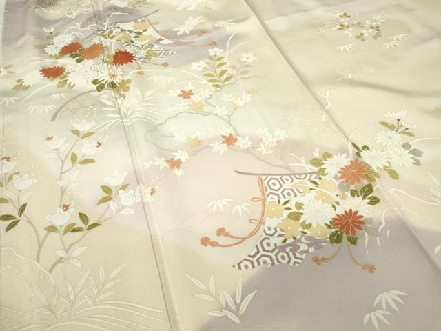 平和屋着物●訪問着　几帳花文　暈し染め　金彩　反端付き　正絹　逸品　未使用　DABC3062az