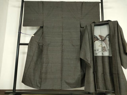 平和屋着物●男性　紬　アンサンブル　80亀甲　正絹　逸品　DABC3065az