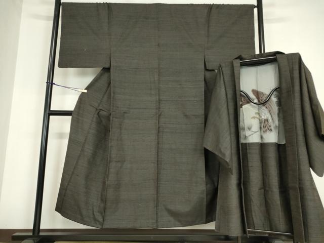 平和屋着物●男性　紬　アンサンブル　80亀甲　正絹　逸品　DABC3065az