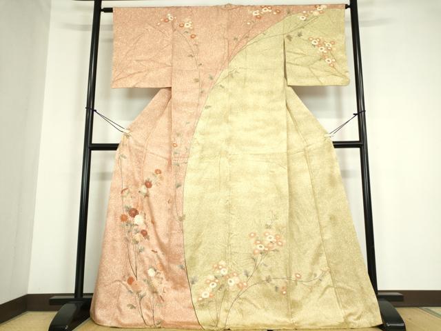 平和屋着物●訪問着　作家物　刺繍　枝花文　金彩　正絹　逸品　DABC3073az
