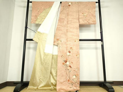 平和屋着物●訪問着　作家物　刺繍　枝花文　金彩　正絹　逸品　DABC3073az