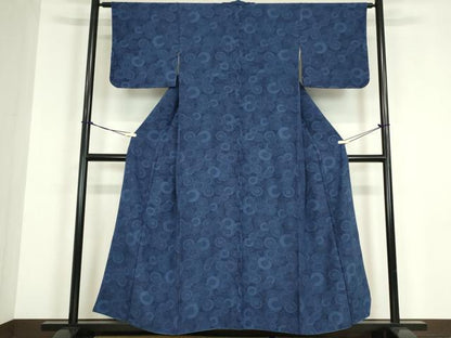 平和屋着物●本藍　型絵染　小紋　菊唐草文　正絹　逸品　未使用　DABC3075az