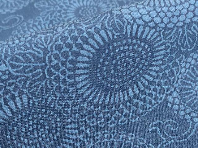 平和屋着物●本藍　型絵染　小紋　菊唐草文　正絹　逸品　未使用　DABC3075az