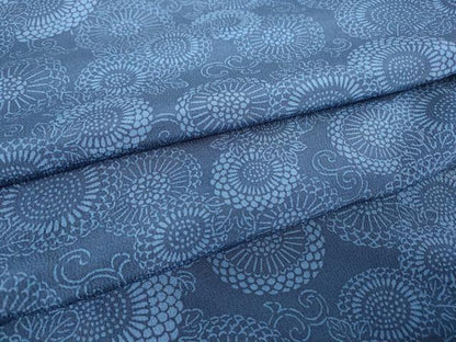 平和屋着物●本藍　型絵染　小紋　菊唐草文　正絹　逸品　未使用　DABC3075az
