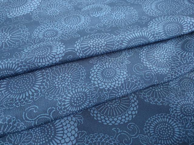 平和屋着物●本藍　型絵染　小紋　菊唐草文　正絹　逸品　未使用　DABC3075az