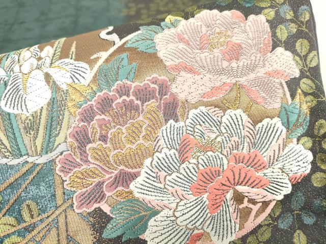 平和屋着物▼六通柄袋帯　唐織　雪輪花丸文　金糸　正絹　逸品　DABC3090az