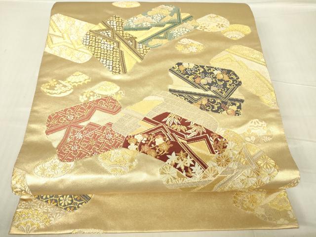 平和屋着物▼六通柄袋帯　初音香袋文　金糸　正絹　逸品　DABC3168az