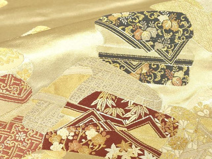 平和屋着物▼六通柄袋帯　初音香袋文　金糸　正絹　逸品　DABC3168az