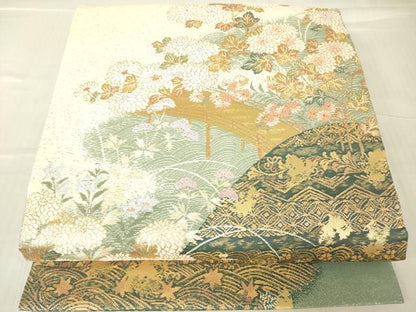 平和屋着物▼六通柄袋帯　渡り橋花文　金糸　正絹　逸品　DABC3176az