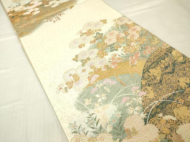 平和屋着物▼六通柄袋帯　渡り橋花文　金糸　正絹　逸品　DABC3176az