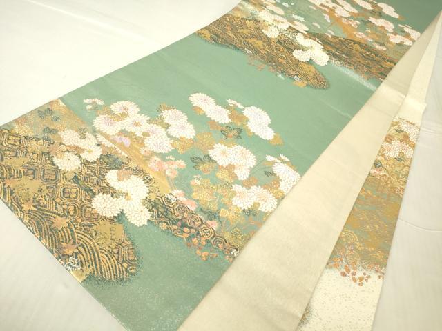 平和屋着物▼六通柄袋帯　渡り橋花文　金糸　正絹　逸品　DABC3176az