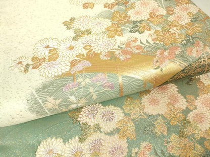 平和屋着物▼六通柄袋帯　渡り橋花文　金糸　正絹　逸品　DABC3176az