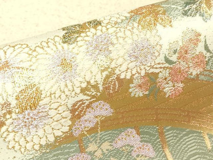 平和屋着物▼六通柄袋帯　渡り橋花文　金糸　正絹　逸品　DABC3176az