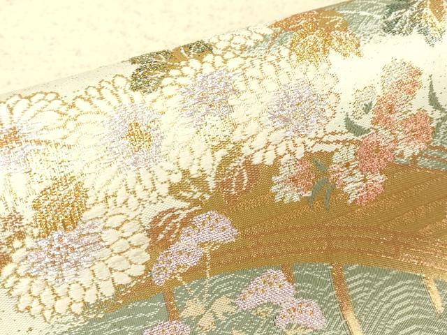 平和屋着物▼六通柄袋帯　渡り橋花文　金糸　正絹　逸品　DABC3176az