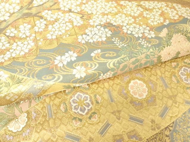 平和屋着物▼六通柄袋帯　唐織　障壁絵巻草花図　金糸　正絹　逸品　DABC3177az