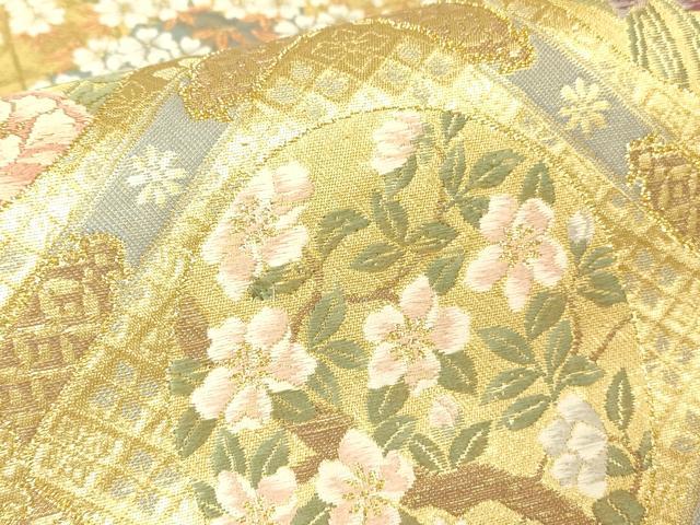 平和屋着物▼六通柄袋帯　唐織　障壁絵巻草花図　金糸　正絹　逸品　DABC3177az