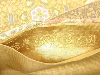 平和屋着物▼六通柄袋帯　唐織　障壁絵巻草花図　金糸　正絹　逸品　DABC3177az