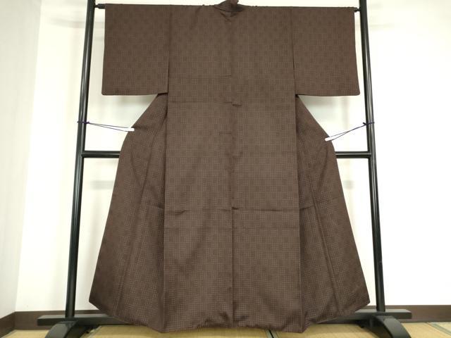 平和屋着物●上質なお召　変わり市松文　やまと誂製　正絹　逸品　DABC3179az