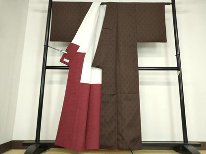 平和屋着物●上質なお召　変わり市松文　やまと誂製　正絹　逸品　DABC3179az