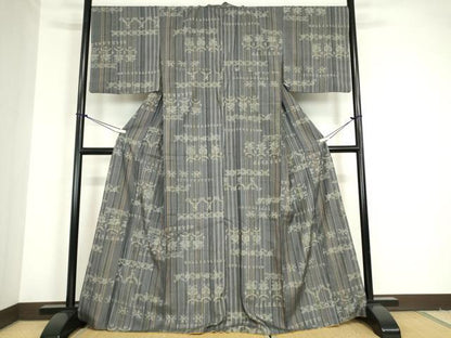 平和屋着物●上質な紬　更紗花文　杢目絞り　やまと誂製　正絹　逸品　DABC3180az