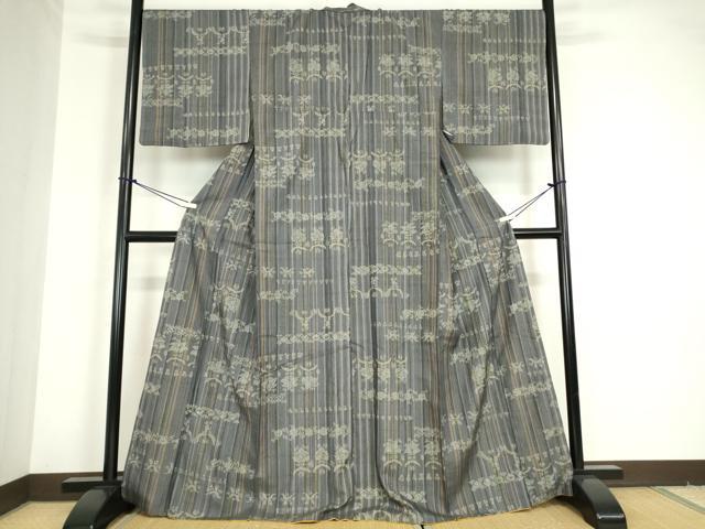 平和屋着物●上質な紬　更紗花文　杢目絞り　やまと誂製　正絹　逸品　DABC3180az