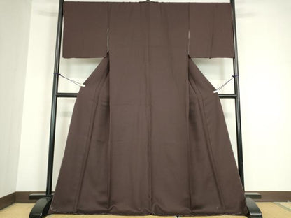 平和屋着物●上質な色無地　千鳥格子地紋　黒鳶色　正絹　逸品　未使用　DABC3181az