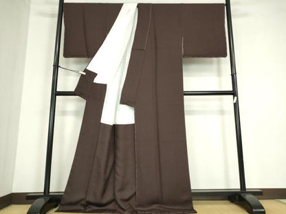 平和屋着物●上質な色無地　千鳥格子地紋　黒鳶色　正絹　逸品　未使用　DABC3181az
